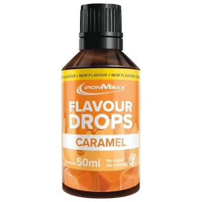 Abbildung von IronMaxx Flavour Drops Karamell 50ml kalorienfrei &amp; zuckerfrei vegane Aromatropfen zum süßen von Lebensmitteln praktischer Tropfer Verschluss