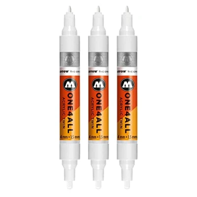 Abbildung von Molotow One4All Acrylic Twin Marker (Strichstärke 1,5 mm und 4 mm, hochdeckend permanent) 3 Stück Farbe 160 signal weiß