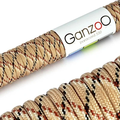 Abbildung von Ganzoo Paracord 550 Seil Camouflage Desert 4mm Schnur Typ 3, Nylon &amp; Polyester, ideal für Basteln von Hundeleine Halsband Armband/Camping Survival und Outdoor 30 Meter Allzweckseil 7 Innenstränge