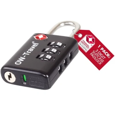 Abbildung von OW Travel Zahlenschloss 3 Stellig mit Open Alert Anzeige Kofferschloss Vorhängeschloss Gepäckschloss Sicherheitsschloss Lock TSA Schloss Zahlencode für Reisekoffer Spind Rucksack Luggage:1 Schwarz