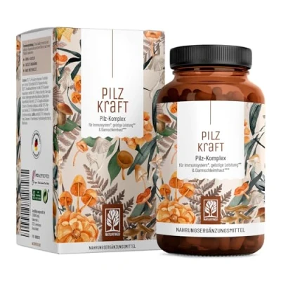 Abbildung von NATURTREU® Pilzkraft 120 Kapseln Pilz Komplex hochdosiert mit Hericium Erinaceus (Lions Mane) Extrakt, Chaga, Reishi Shiitake Beta Glucan, Vitamin B2, B5 &amp; B6