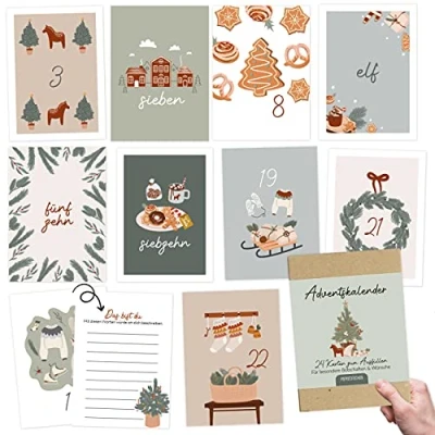 Abbildung von Papierdrachen Karten Adventskalender 2024 zum Verschenken für die Schwester/Beste Freundin 24 Postkarten Gestalten Geschenkidee in der Vorweihnachtszeit mit liebevollen Motiven Aufhängen