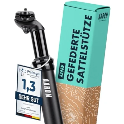 Abbildung von AARON Spring Federsattelstütze mit 30,9 mm Durchmesser Gefederte Aluminium Sattelstütze 350mm Länge Fahrrad gefedert für E Bike, MTB, Trekking Citybike u.v.m. Schwarz