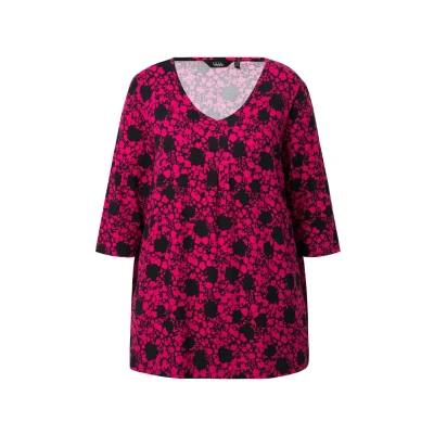 Abbildung von Ulla Popken Floral Print Langarmshirt, Damen, Größe: 42/44, Black