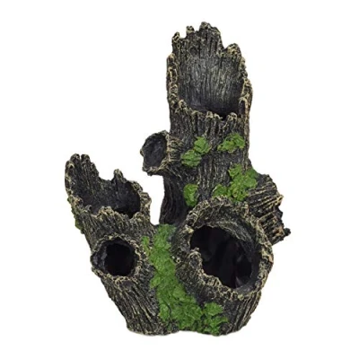 Abbildung von Relaxdays Aquarium Deko, Baumstamm Höhle, Natur Optik, Versteck, Aquarienzubehör HxBxT 16,5 x 15,5 11 cm, schwarz grün