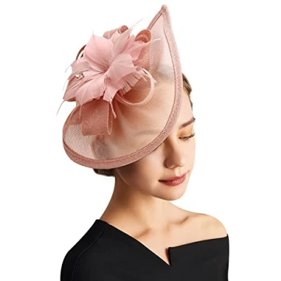 Abbildung von DRESHOW Fascinator Hüte für Damen Pillbox Hut mit Schleier Stirnband und Einer Gegabelten Clip Tea Party Kopfbedeckung