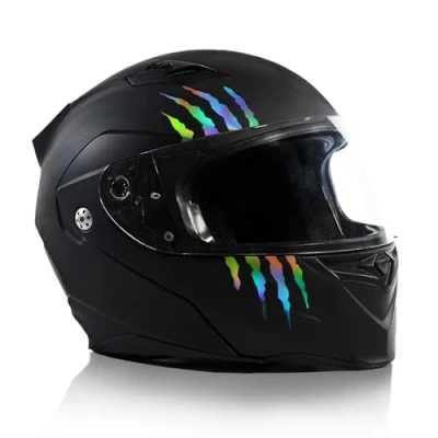 Abbildung von Finest Folia Kratzer Helm Aufkleber 2er Set 7,5x7,5cm Monster Sticker Kralle Deko für Motorrad Auto Motorradhelm Kratzspuren selbstklebend wasserfest K173 (Hologramm)