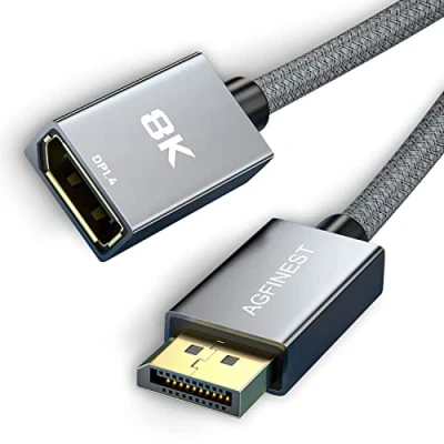 Abbildung von AGFINEST DisplayPort Verlängerung [VESA Zertifiziert], 8K@60Hz 4K@144Hz 2K@240Hz, HBR3 32.4Gbps, HDR, DSC 1.2, HDCP 2.2, G Sync&amp;FreeSync, DP 1.4 Kabel für Gaming Monitor, Grafikkarte, Laptop, TV (2M)