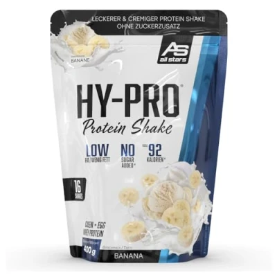 Abbildung von ALL STARS Hy Pro Proteinpulver Cremiger Protein Shake mit 4 hochwertigen Proteinkomponenten premium Pulver ca. 20 g Eiweiß/Portion 400g (Banane)