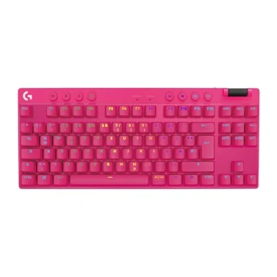 Abbildung von Logitech G PRO X TKL LIGHTSPEED kabellose Gaming Tastatur, ultramobiles Design ohne Ziffernblock, LIGHTSYNC RGB, PBT Tastenkappen, Tactile Switches (GX Brown), QWERTZ Deutsches, PC Magenta