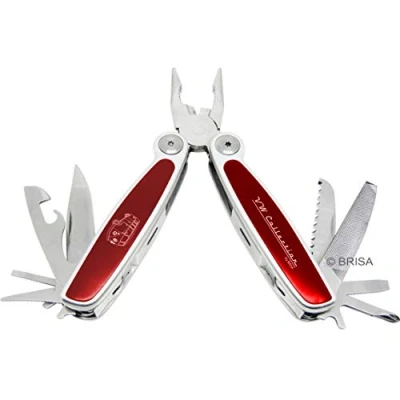 Abbildung von BRISA VW Collection Volkswagen Multitool faltbares Taschenwerkzeug 8 in 1 Edelstahl Multifunktional Retro/Vintage mit T1 Bus (Silhouette/Rot)