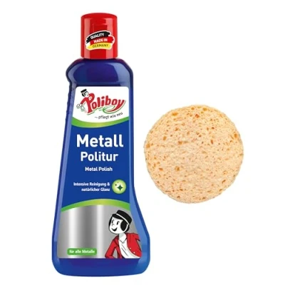 Abbildung von POLIBOY Metall Politur Poliermittel für glänzende Metalle Metallpflegemittel Mit Anlaufschutz 1x 200 ml Schwamm Made in Germany
