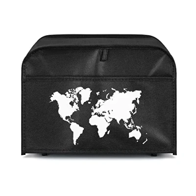 Abbildung von kwmobile Hülle für 2 Scheiben Toaster Staubschutz Abdeckhaube Toasterabdeckung in Weiß Schwarz Travel Umriss 19 x 20,3 28 cm