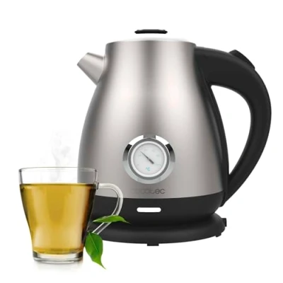 Abbildung von Cecotec Wasserkocher 1,7L Thermosense 620 Retro Steel. 2200W Leistung, Kalkfilter, 360 Basis, Analog Thermometer, Doppelsicherheit, Edelstahl 18/10