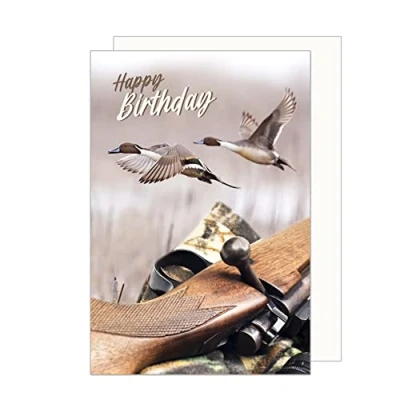 Abbildung von Edition Seidel Premium Geburtstagskarte mit Umschlag. Glückwunschkarte Billet Happy Birthday Enten Jagd Jagdschein (G3484 SW023)