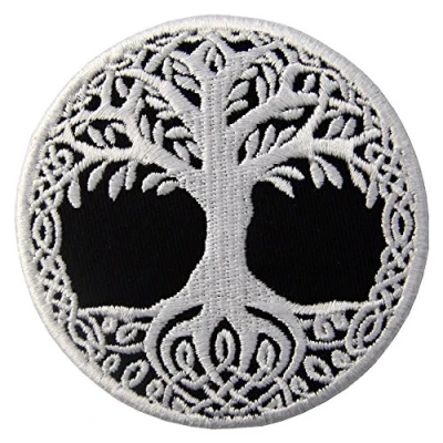 Abbildung von Aufnäher, bestickt, Design: Yggdrasil, Baum des Lebens in Skandinaviern, zum Aufbügeln oder Aufnähen