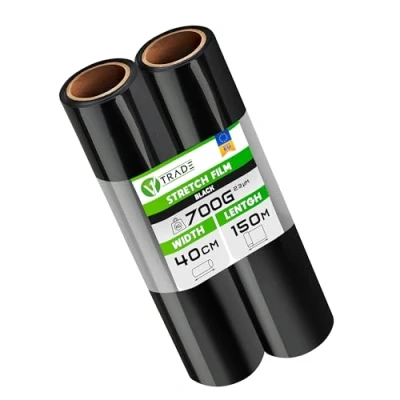 Abbildung von V1 Trade 2x Stretchfolie Schwarz Folie für Möbel Hand Umzugfolie 150m x 40 cm Stretchfolienrolle Schwarzfolie 23my Verpackungsfolie auf Rolle Wickelfolie Umzugsfolie Dehnung 250%