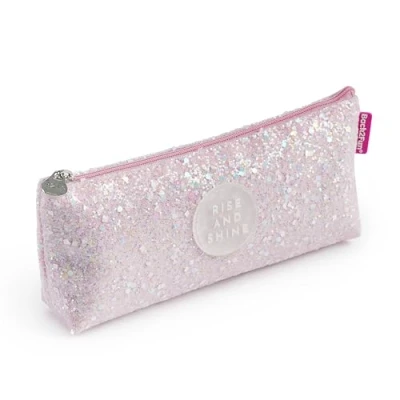 Abbildung von Back2Fun Federmäppchen, dreieckig, glänzend, 1 Fach, Größe 200 x 80 35 mm, Federmäppchen mit Glitzer und Metallgriff, Reißverschluss, Material Polyester, Rosa,