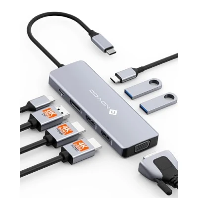 Abbildung von NOVOO USB C Docking Station, 8 in 1 Hub auf Dual HDMI, Displayport 4K@120Hz, VGA, 3.1, A PD 100W, Dockingstationen Vierfachanzeige für MacBook HP Lenovo Dell
