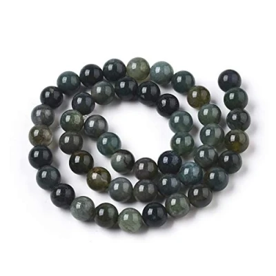 Abbildung von ZEMRIO 8mm natürliche Moosachat Edelsteinperlen Lose Stein runde Perlen für Schmuckherstellung DIY Armband Halskette (Moosachat, 8mm)