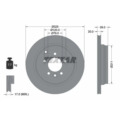 Abbildung von TEXTAR PRO 92147603 Bremsscheibe 325 20 05/07 120 außenbelüftet beschichtet ohne Radbefestigungsbolzen, Radnabe LAND ROVER: Discovery 4