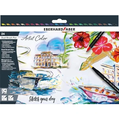 Abbildung von EBERHARD FABER 558224 Dual Brush Pen Artist Color, 24 Filzstifte dicke und dünne Spitze, aquarellierbar