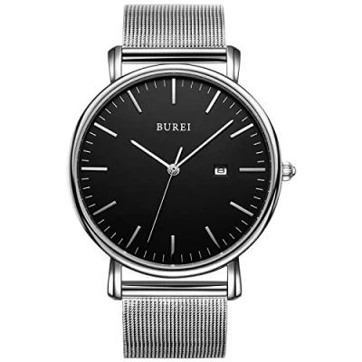 Abbildung von BUREI Herren Armbanduhren,Minimalistische Analog Quarz Uhren für Männer mit Mesh Band,Geschenke
