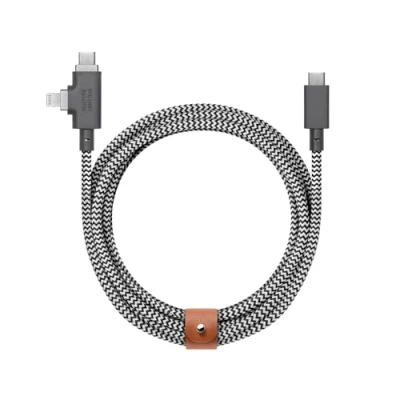 Abbildung von Native Union Belt Cable Duo Pro 240W 8ft Ultra Starkes Geflochtenes Universalladekabel Recycelten Materialien 2 in 1 MFi zertifizierte Anschlüsse für Lightning und Type C Geräte (Zebra)