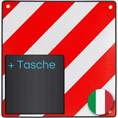 Abbildung von PLANGER® Warntafel Italien (50 x 50 cm) + Tasche Reflektierendes Warnschild rot weiß für Heckträger u Fahrradträger