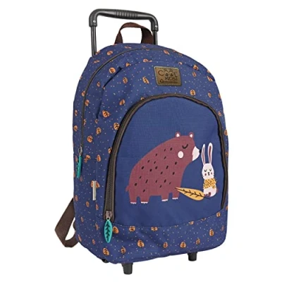 Abbildung von PERLETTI Ökologischer Kinderrucksack mit Rollen und Waldtieren Kinder Trolley aus Recyceltem Kunststoff Rädern Kindergarten Schulranzen Trolleytasche 36x25x15 cm Eco (Bär Kaninchen)