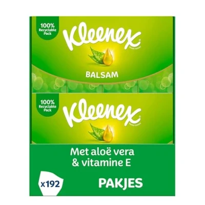 Abbildung von Kleenex Balsam Taschentücher, 4 lagig, Ideal bei Erkältungen und Allergien, 16 x 12 Packungen à 9 Tücher, Vorratspackung