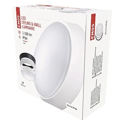 Abbildung von EMOS LED Wand /Deckenleuchte, rund, austauschbarer Rahmen wasserdicht neutralweiß 1100 lm 14 W (statt 75W Glühbirne) 25 000 Std. Abstrahlwinkel 120 für Außenbereich Ø21,5 cm