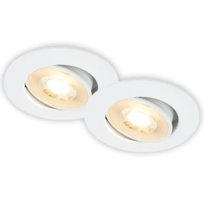 Abbildung von BRILONER 2er Set LED Einbaustrahler 230V flach, schwenkbar, warmweißes Licht, Spot, Deckenspots, Spots 230V, Einbauleuchten, Einbauspots, 68mm Lochmass, 8x3,2 cm, Weiß
