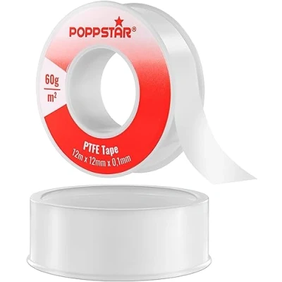 Abbildung von POPPSTAR PTFE Gewindedichtband 60g/m² Teflon Dichtband FRp für Feingewinde (Gas &amp; Wasser Abdichtung) 12m x 12mm 0,1mm
