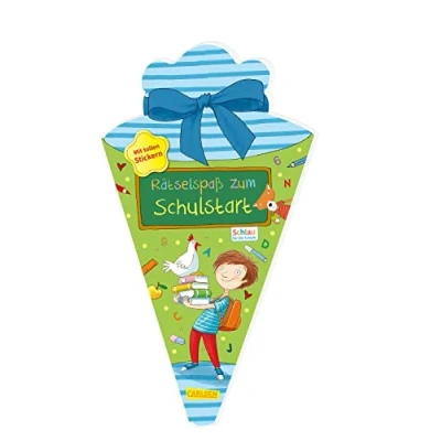Abbildung von Schlau für die Schule: Rätselspaß zum Schulstart mit Stickern (Schultüte 2023 blau): Malen und rätseln den blau) Malen, ... als Geschenk ersten Schultag