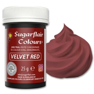 Abbildung von Sugarflair Lebensmittelfarbe Pasta Velvet Red, Lebensmittel Farbe für Fondant und Marzipan, Spectral Concentrated Paste Colours 25g, Samtrot