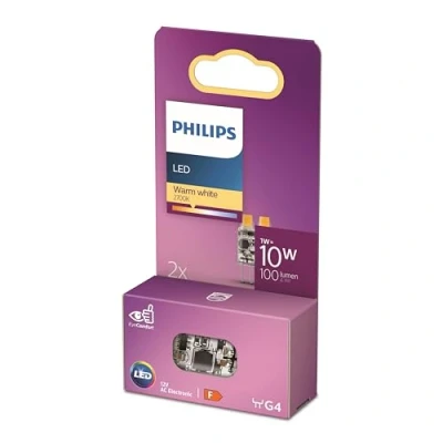 Abbildung von Philips LED Standard Brenner, Ersatz für Halogen 10W, G4 Sockel, warmweißes Licht 2700K, Doppelpack, neue Generation