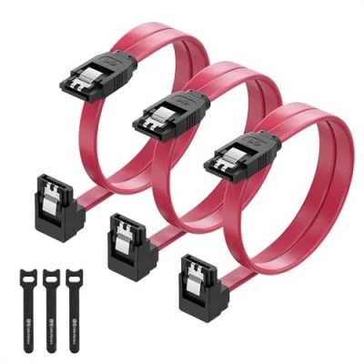 Abbildung von Cable Matters 3er Pack 90 Grad rechter Winkel sata III 45 cm Kabel 6gb/s (Sata 3 Kabel, SSD, cable) in Rot