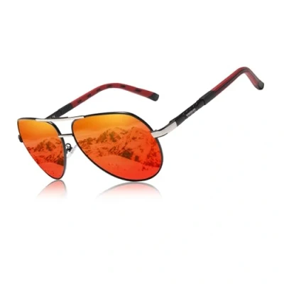 Abbildung von KINGSEVEN Klassische Polarisierte Sonnenbrille für Männer Frauen Retro Aluminium magnesium NK725 (Red/Silver)