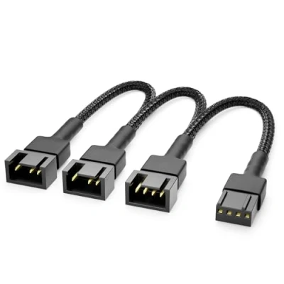 Abbildung von deleyCON 20cm 4 Pin PWM Lüfter Verteilerkabel mit Nylonmantel 1x zu 3x Stecker Verlängerungskabel Lüfterkabel Splitter Kabel Regulieren für PC Computer Schwarz