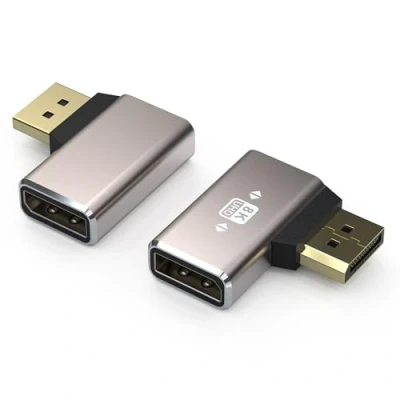 Abbildung von VMOJO 2er Pack Displayport Koppler Adapter, Legierungsgehäuse, 8K UHD HDR (DP) 1,4, 90 Grad Linkswinkel Stecker auf Buchse, Extender Verlängerungsstecker Konverter 8K@60Hz/4K@144Hz