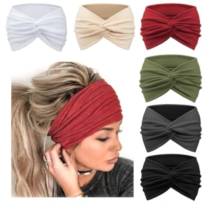 Abbildung von DRESHOW 6 Stück Breite Stirnbänder für Damen Extra Große Turban Stirnband Boho Head Wrap Elastische Haarbänder Haar Twisted Knot Haarschmuck