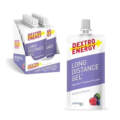 Abbildung von DEXTRO Energy LONG DISTANCE Gel WILDBERRY + MAGNESIUM NATRIUM 12x50ml (12er Pack) für lange Workouts, Kohlenhydrat Konzentrat mit Elektrolyt Zusatz und Palatinose