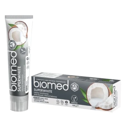 Abbildung von Biomed Super White Fluorid freie Coconut Oil Toothpaste, 99 Prozent Natural Ingredients, 100g