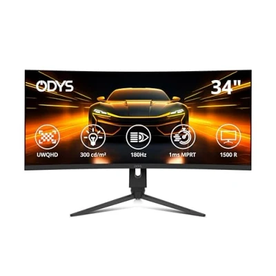 Abbildung von ODYS Gaming Monitor XP34 PRO X 34 Zoll (86 cm), Curved (1500R), 180 Hz, UWQHD (3.440x1.440 px), 1 ms Reaktionszeit (MPRT), HDR, FreeSync/G Sync komp., Eye Care, HDMI, DP, 3,5mm Audio