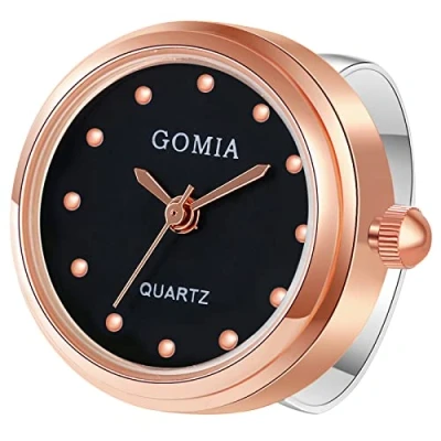 Abbildung von JewelryWe Ringuhr Fingeruhr Damen Analog Quarz Edelstahl Verstellbar Ring Uhr Fingerringuhr Uhrenring Geschenk für Frauen Mädchen, Rosegold
