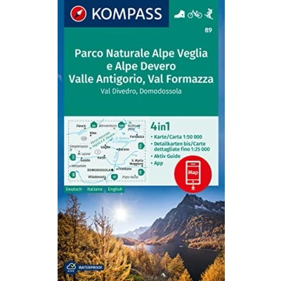 Abbildung von KOMPASS Wanderkarte 89 Parco Naturale Alpe Veglia e Devero, Valle Antigorio, Val Formazza, Divedro, Domodossola 1:50.000: 4in1 ... in der App. Fahrradfahren. Skitouren.