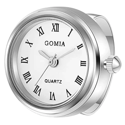 Abbildung von JewelryWe Ringuhr Fingeruhr Damen Analog Quarz Edelstahl Verstellbar Ring Uhr Fingerringuhr Uhrenring mit Weiß Römischen Ziffern Rundem Zifferblatt und Silber Gehäuse