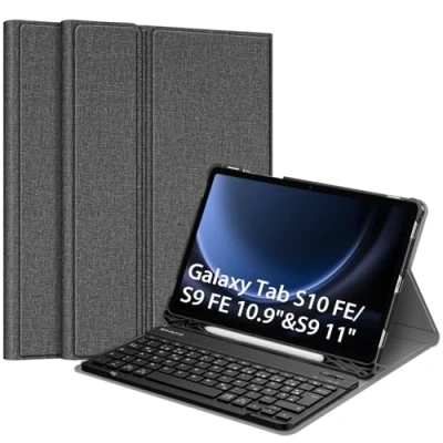 Abbildung von Fintie Tastatur Hülle für Samsung Galaxy Tab S9 FE 10.9 Zoll/Tab 11 Zoll 2023 Tablet, Keyboard Cover mit Magnetisch Abnehmbarer Deutscher Bluetooth Tastatur, Dunkelgrau