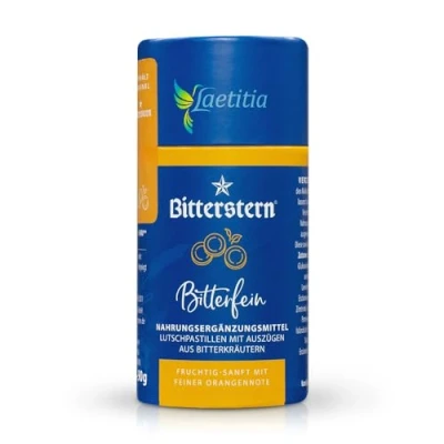 Abbildung von Laetitia Original Bitterstern Lutschpastillen Bitterfein: Bitterstoffe aus 17 natürlichen Kräutern in bester Qualität mit feiner Orangennote zum Lutschen, Alternative zu Bittertropfen, vegan, 90g